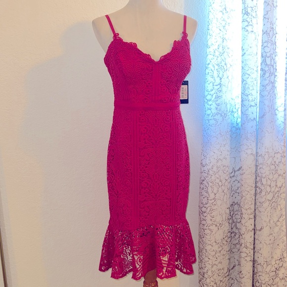 Guess Dresses & Skirts - Guess Fuchsia Lace Midi Dress